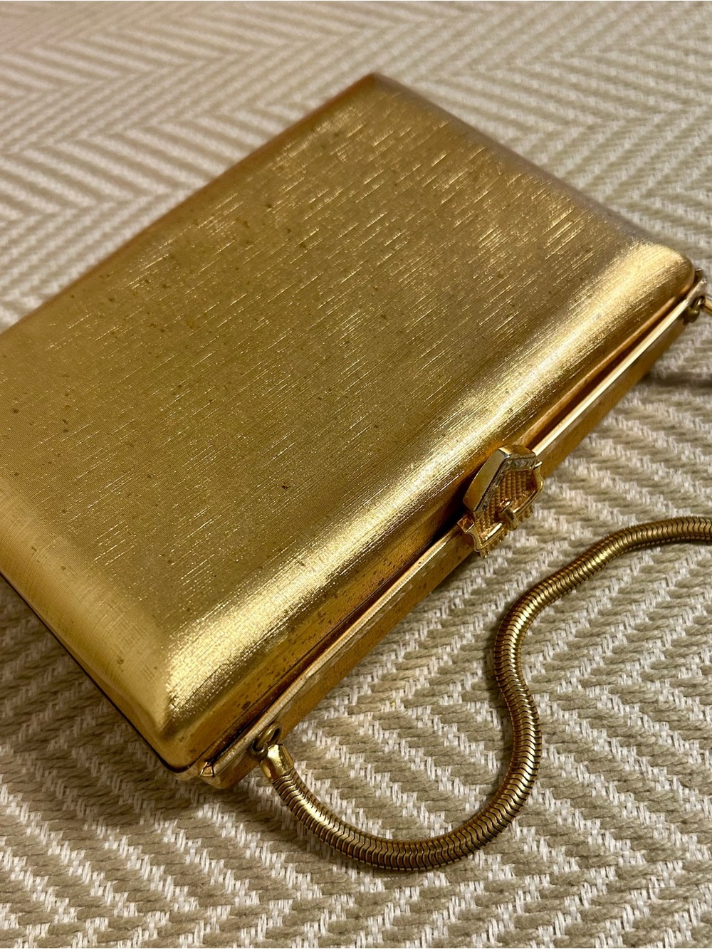 Gold Metallic Evening Clutch with Chain Handle